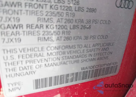 2023 Audi Q3 Premium 45 Tfsi S Line Quattro Tiptronic z USA, uszkodzony, nr VIN WA1DECF37P1087433